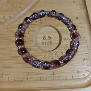Dark Red Fall Colors Glass Beaded Stretchy Bracelet 6.5 Inch Adjustable Jewelry for Women