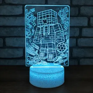 Gamer Room Decor Night Light - Pixel Character 3D Illusion Lamp 16 colors, Perfect Gift for Minecraft Fans