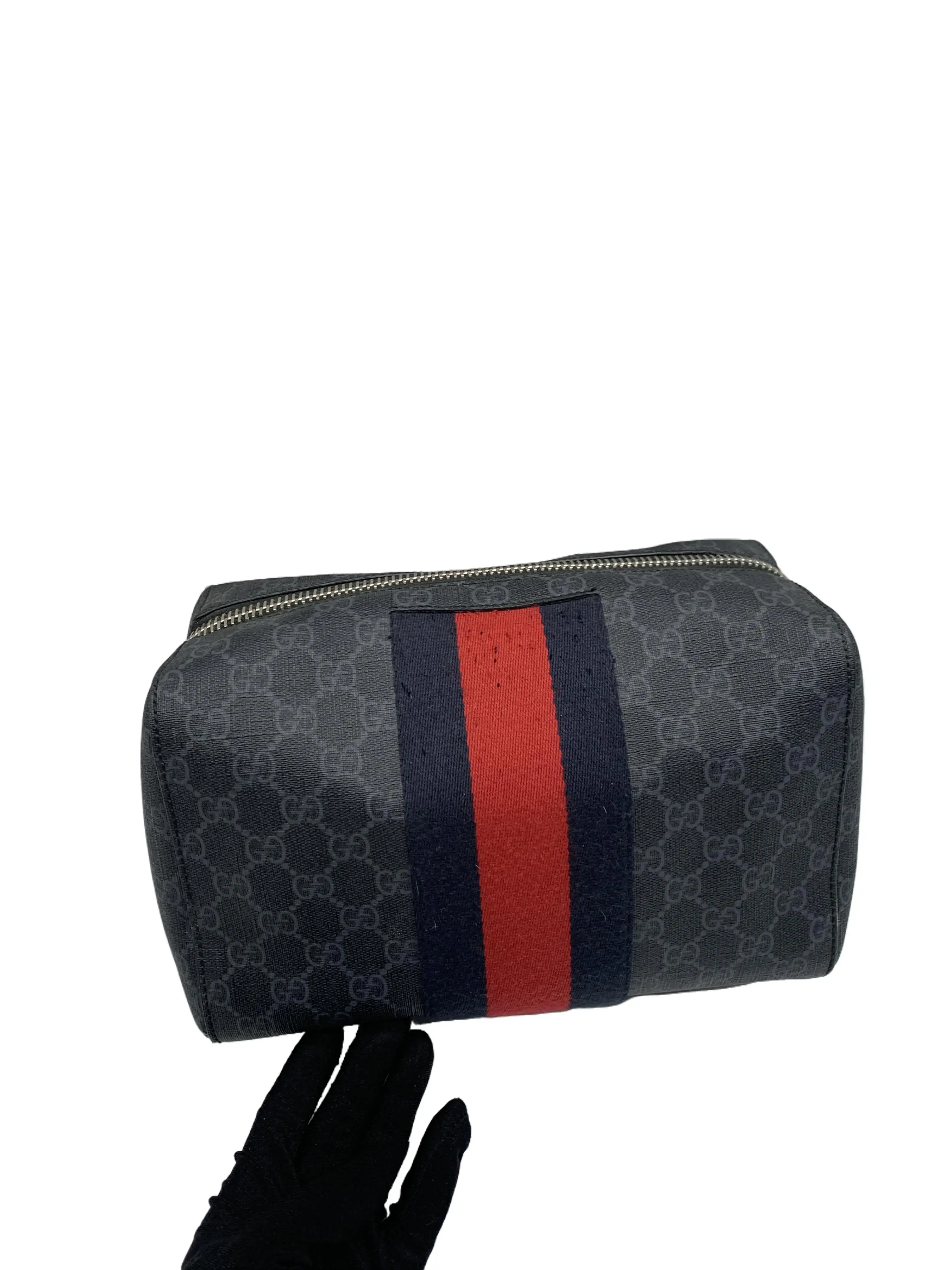 Pre-owned GUCCI Black GG Coated Canvas Web Stripe Cosmetic Wash Bag/WJ07604027/4027