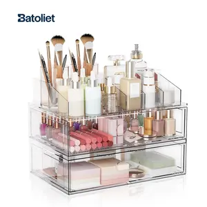 Clear Acrylic Makeup Organizer with DrawersStackable Cosmetic Storage Case for Vanity Bathroom &Countertop Display Organize Lipstick Brushes SkincarePerfume Multi-Use Beauty Holder Crystal Silicone BoxesTransparent Bin Slide