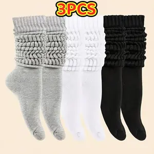 3 Pairs Women's Winter Thigh High Boot Scrunch Socks Warm Soft Slouchy Design All Seasons Versatile Pairing