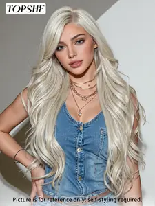 Topshe 13x6 Glueless Lace Front Wig Natural Hairline, Light Gold Big Wave Long Curly Synthetic Wig, Easy Wear Daily Party Wig for Women