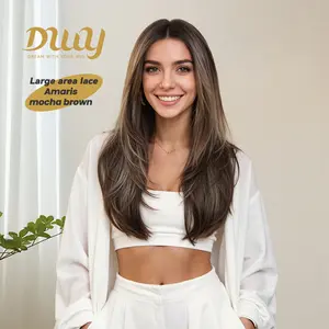 Amaris -New! DWY 13×4 Lace Front Free Part Long-Length Straight Brown with Blonde Highlights Beautiful Layer Glueless Synthetic Wig for Women 24 Inches