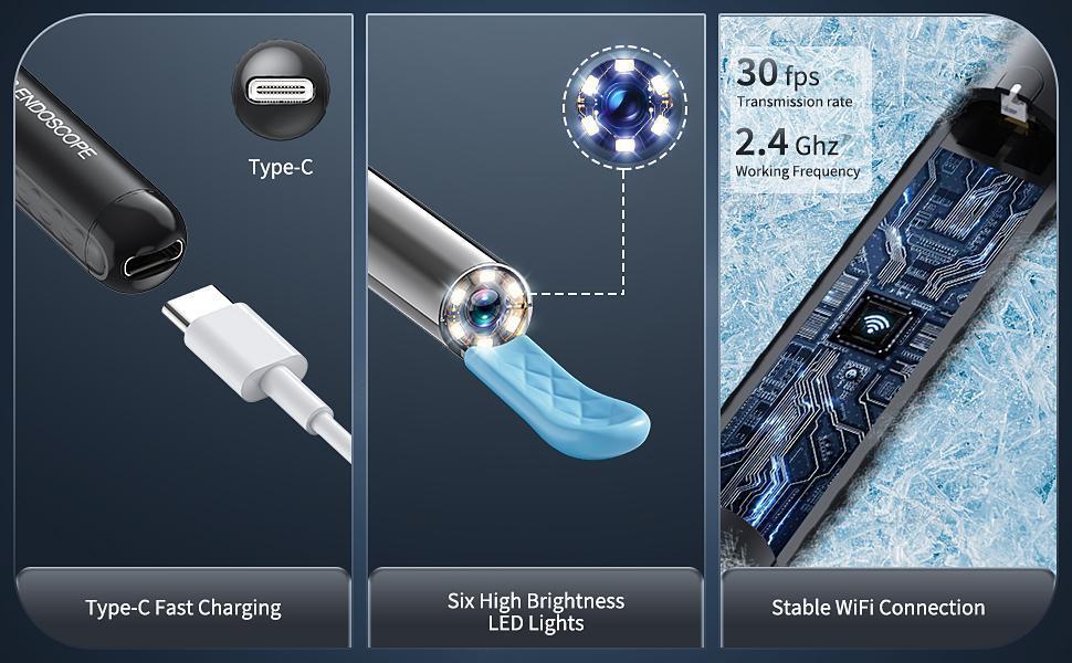 Wax Removal, Cleaner with Camera and Light, FSA - HSA Eligible, Wax Removal Tool Camera with 1080P, Cleaning Kit with 6 Spoons, Otoscope for iOS & Android (Black)