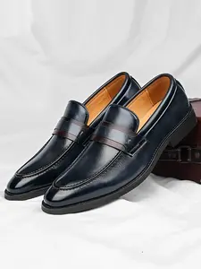 Men's Formal Business Pointed Toe Shoes, Casual Slip-On Loafers, Colorblock Single Shoes, Comfortable and Stylish Footwear