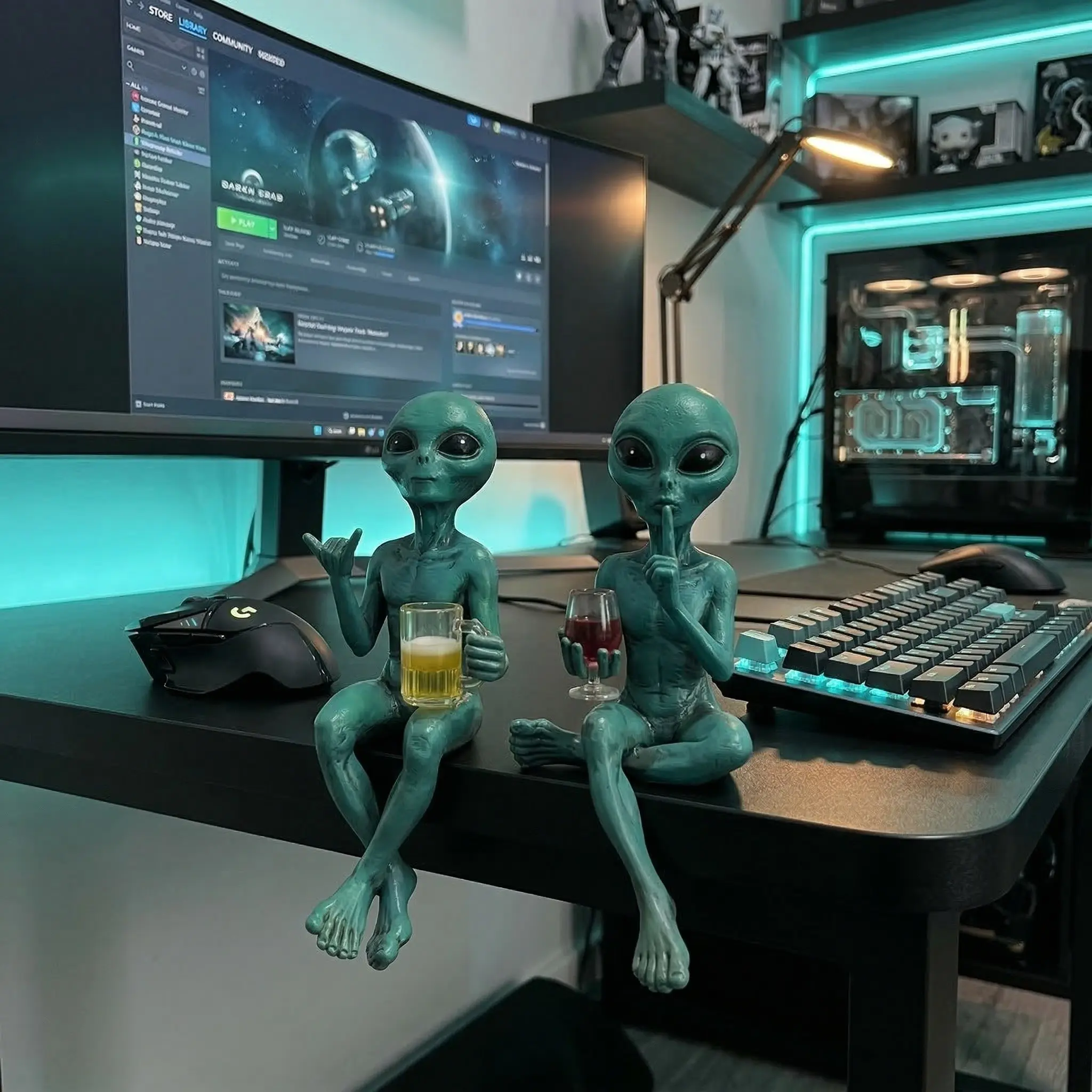 Alien Wine Glass Resin Craft Set, Funny Alien Statue Figurine, Decorative Figurines, Unique Outer Space Themed Decorations, Collectible Room Decor, Perfect Gift Idea, Decorative Piece, Sculpture Desk Decor