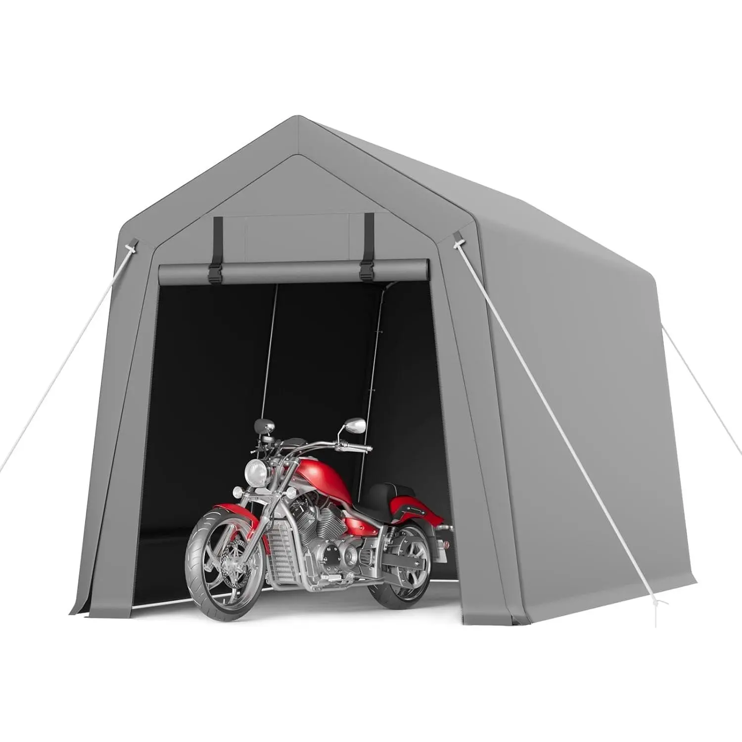 GARVEE 7X15 Ft Outdoor Storage Shed with 2 Roll Up Zipper Doors & Vents, Heavy Duty Portable Garage Tent, Waterproof All-Season Car Canopy,  Easy to Assembly Carport Canopy for Motorcycle, Gray