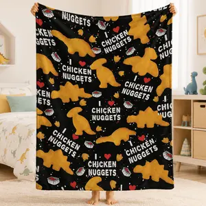 I Love Chicken Nuggets Flannel Blanket – Funny Dinosaur Nugget Fleece Throw Blanket, Soft Cozy Air Conditioning Blanket for Kids, Teens & Adults, Cute Fast Food Lover Gift, Couch Bed Travel Blanket