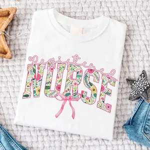 Comfort Colors Floral Registered Nurse Bow Shirt, Pink Girly Aesthetic RN Nurse Coquette Tee, Nursing School Graduate Gifts Nurse Week - TrendWear USA