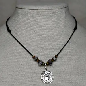 Snake And Moon Cycles Ceramic Beaded Silver Boho Hippie Whimsical Adjustable Black Rope Cord Choker Stacking Necklace