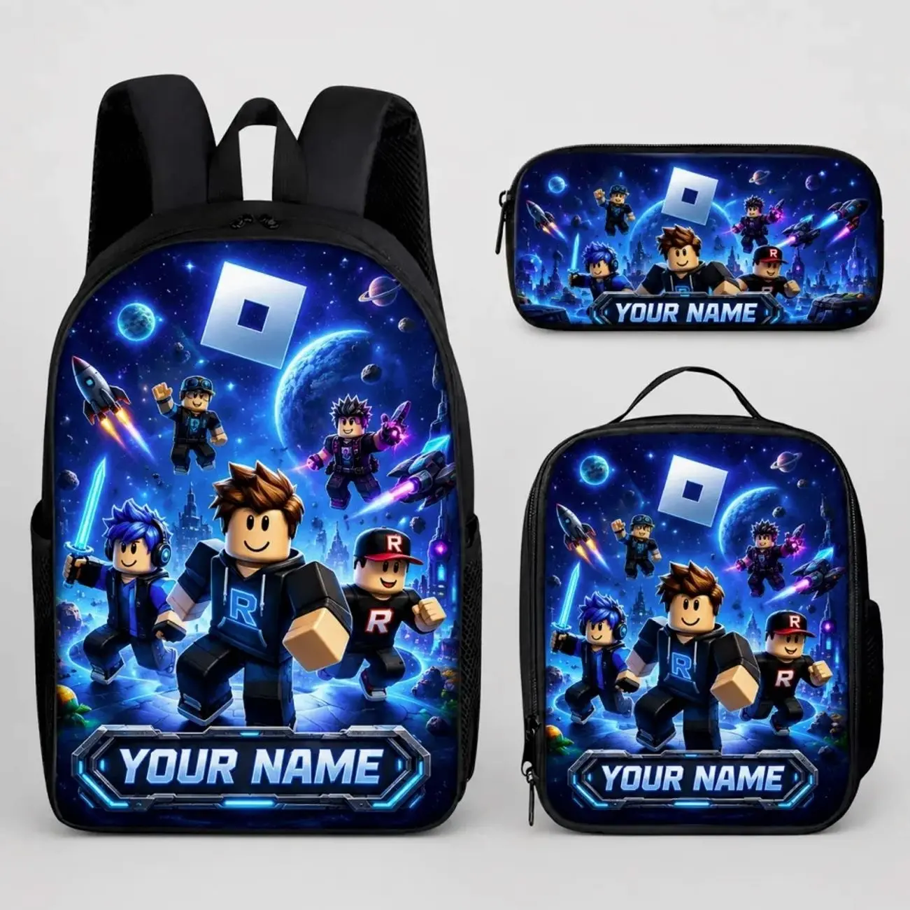Personalized Roblox Game Style Backpack Set, Custom Name School Backpack, Matching Lunch Box
