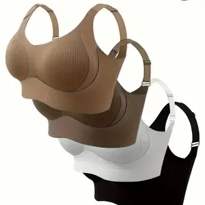 Comfortable Bra 4 Pieces Comfortable Seamless Women's Bra |   Strict nylon and elastic fiber blend, wide shoulder straps, soft support, wireless - available in coffee color, white, black, casual bra