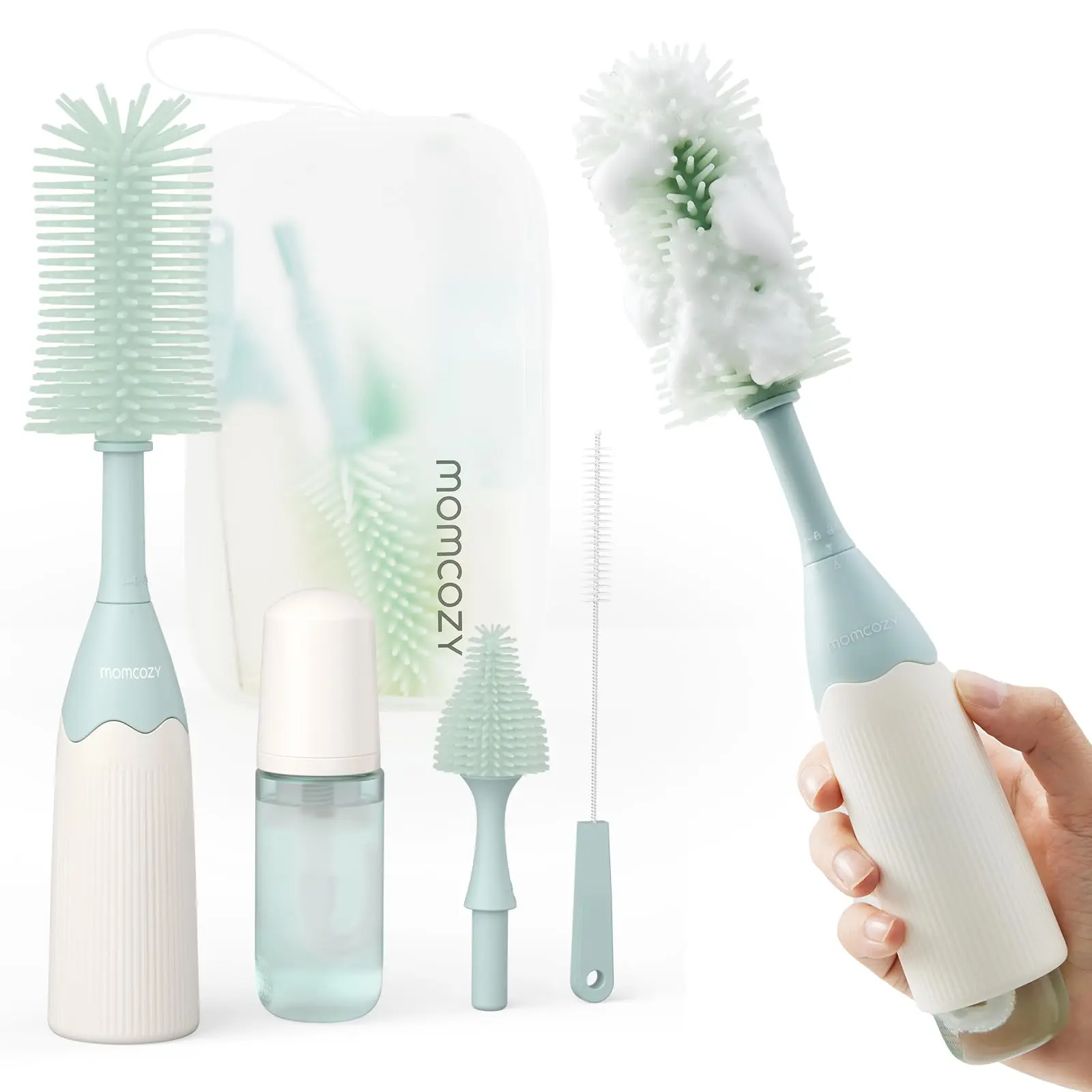 Momcozy Baby Bottle Brush Set, Bottle Cleaning Kit, Innovative Press Design, Foam Production, Ideal for Newborn Bottles, Nipples & Accessories