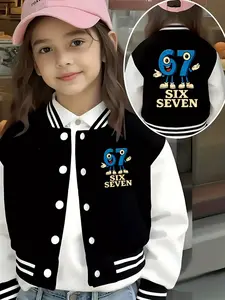 Girls Short Baseball Jacket Coat, Casual Sport School Uniform, Elastic Fabric, Youth Fashion, Outdoor Indoor Activities, Christmas Gift, Letter Patched Jacket