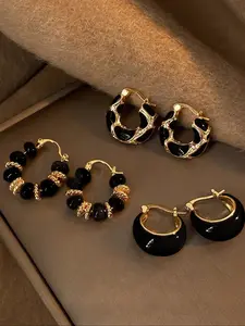 Women's Elegant Geometric Hoop Earrings Set, Drop Oil Design, All-season Fashion Jewelry for Daily Wear & Gifts, High Quality Earrings