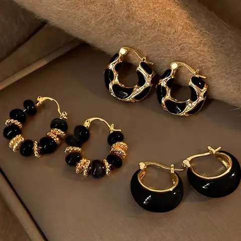 Women's Elegant Geometric Hoop Earrings Set, Drop Oil Design, All-season Fashion Jewelry for Daily Wear & Gifts, High Quality Earrings, Classic Style Earrings, Hoop Earring Sets