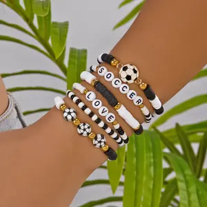 Unisex Sports-Themed Soft Clay Beaded Soccer Bracelet Set - Premier League Fan Shop Jewelry for Players and Enthusiasts