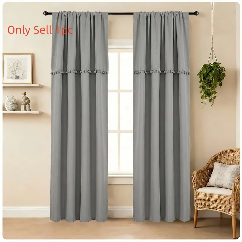 1pc Simple Pom-Pom Decorative Blackout Curtain, Sunscreen Insulation, Washable Fabric, Modern Home Window Decoration, Suitable for Bedroom Kitchen Living Room