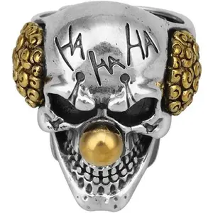Skull Head Ring for Men, Gothic Clown Joker Vampire Devil Ring, Vintage Punk Halloween Biker Cocktail Party Jewelry Gift