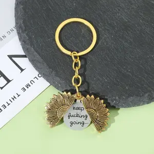 Spinning Sunflower Keychain with Inspirational Quote, Encouragement Charm, Funny Motivational Keyring