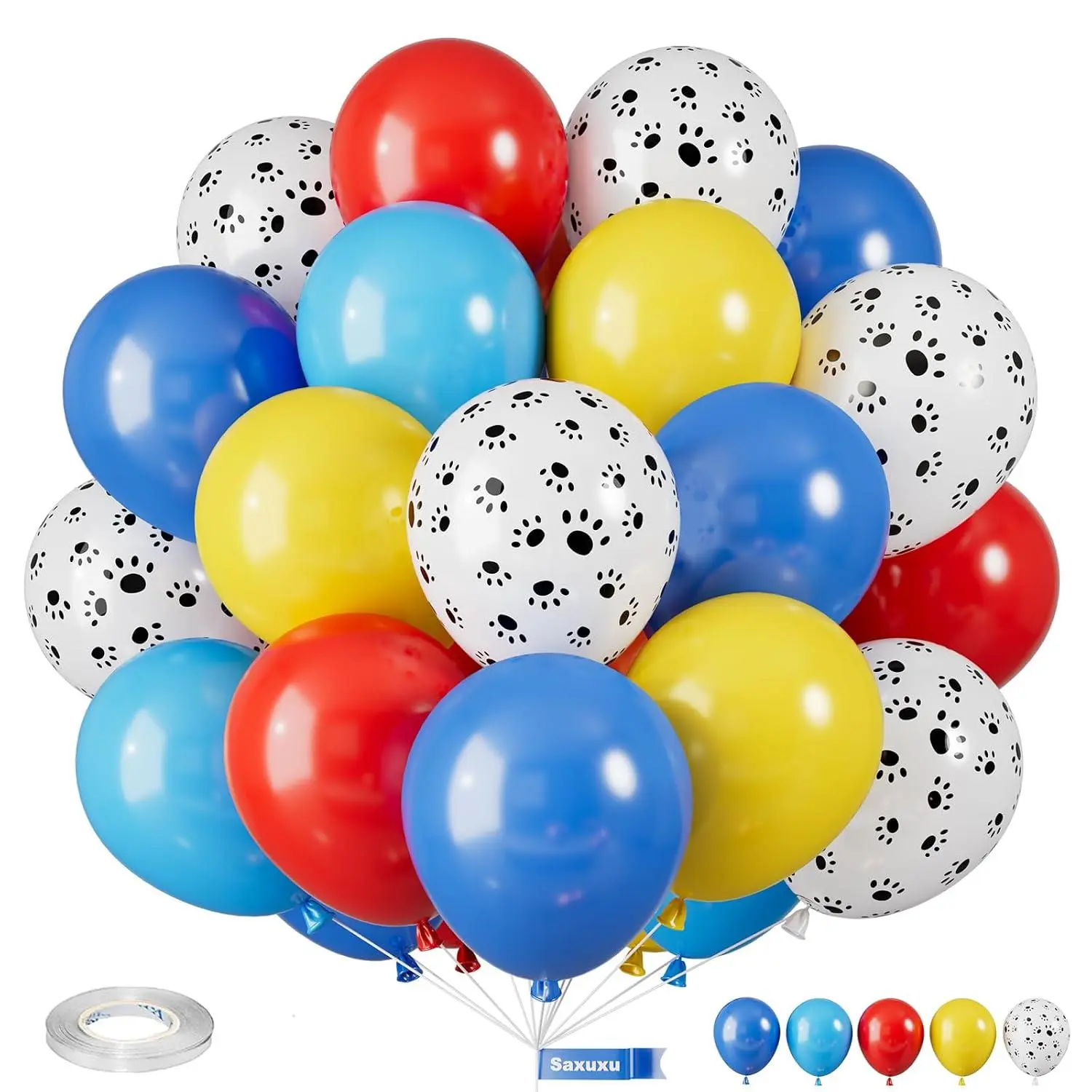 Paw Balloons, 12 Inch Yellow Blue And Red Balloons, Blue Yellow Red Helium Balloon Dog Paw Print Latex Balloon For Boys Girls Birthday Puppy Dog Theme Baby Shower Pet Party Decorations