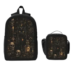 Dark Cat Backpack and Lunch Bag Set Bundle Large Capacity Backpack with Insulated Lunch Tote Lightweight Durable Multi Pocket Design Comfortable Shoulder Straps Travel Daily Use Organizer Stylish Matching Set Unisex