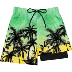 American Flag Boys Swim Trunks with Compression Liner Kids Swimsuits Boys Bathing Suit Kids Board Shorts Teen Boy Quick Dry Shorts