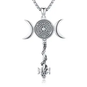 S925 Wheel of Hecate Key Necklace 925 Sterling Silver Jewelry Goddess of Witches of Magic Hecate Pendant Necklace for Women Men Him Her Anniversary Birthday Christmas Valentine's Day Mother's Day Graduation Faith Witchcraft Amulet Witch