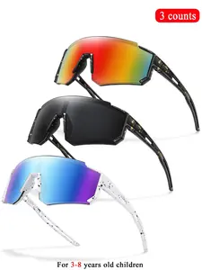 3-Piece Set Sporty Large Frame Kids Sunglasses for Ages 3-8, Uv400 Protection, Colorful Polka Dot Frames, Ideal for Outdoor Activities