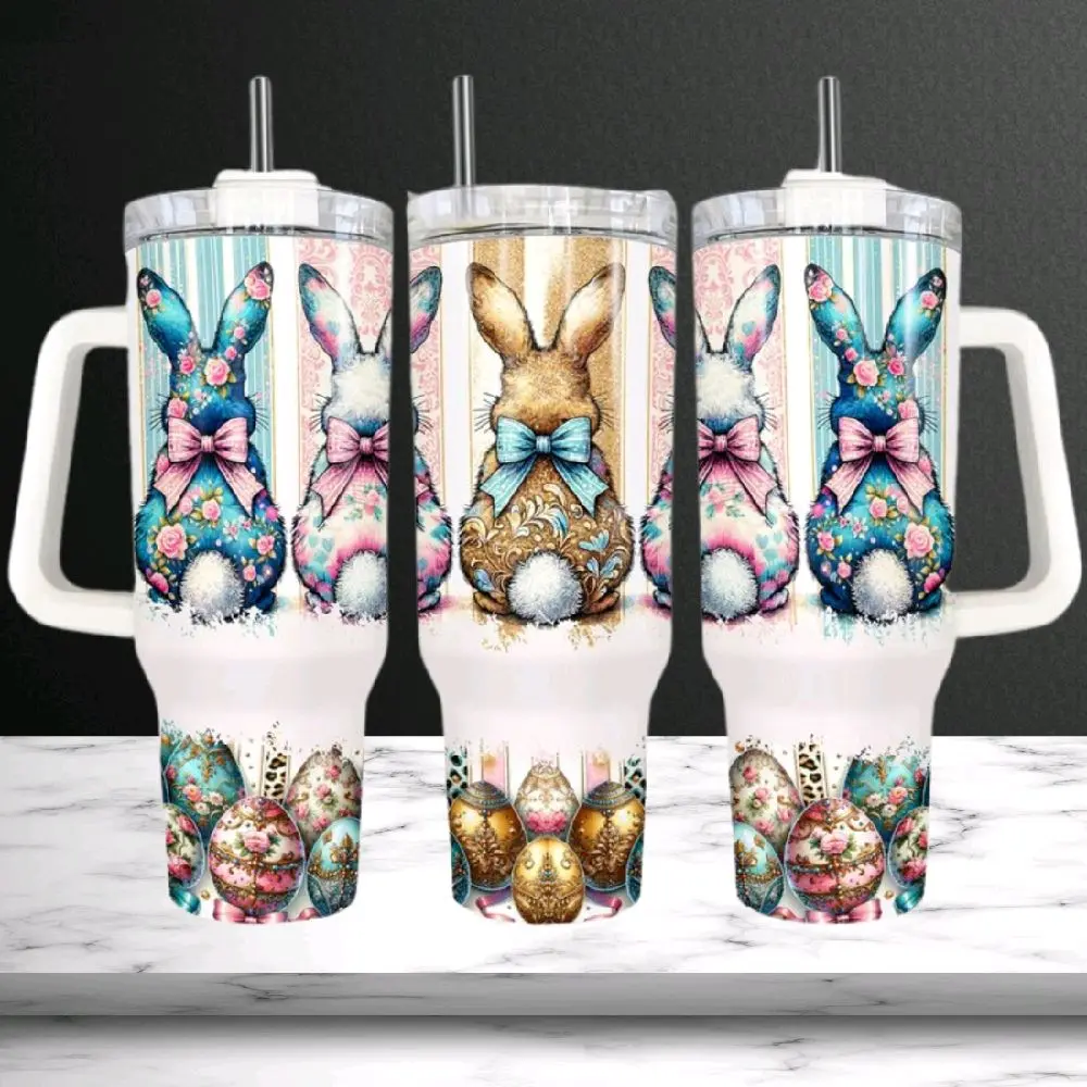 Coquette Easter Bunny 40oz Tumbler with Colorful Design, Easter Travel Mug, Insulated Cup  - Bottle, Drinkware  Portable Reusable Flasks Set Bottled
