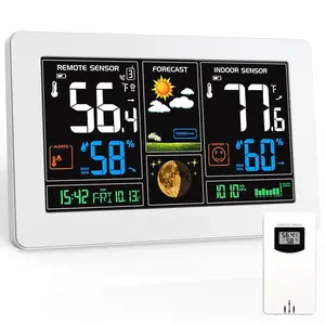 Weather Station  Indoor Outdoor Thermometer, Color Display Digital Weather Thermometer with Atomic Clock, Barometric , Forecast Station with Adjustable Backlight, White