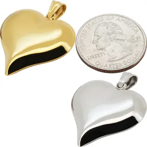 316L Stainless Steel 18k Yellow Gold Plated Puffy Heart Pendant