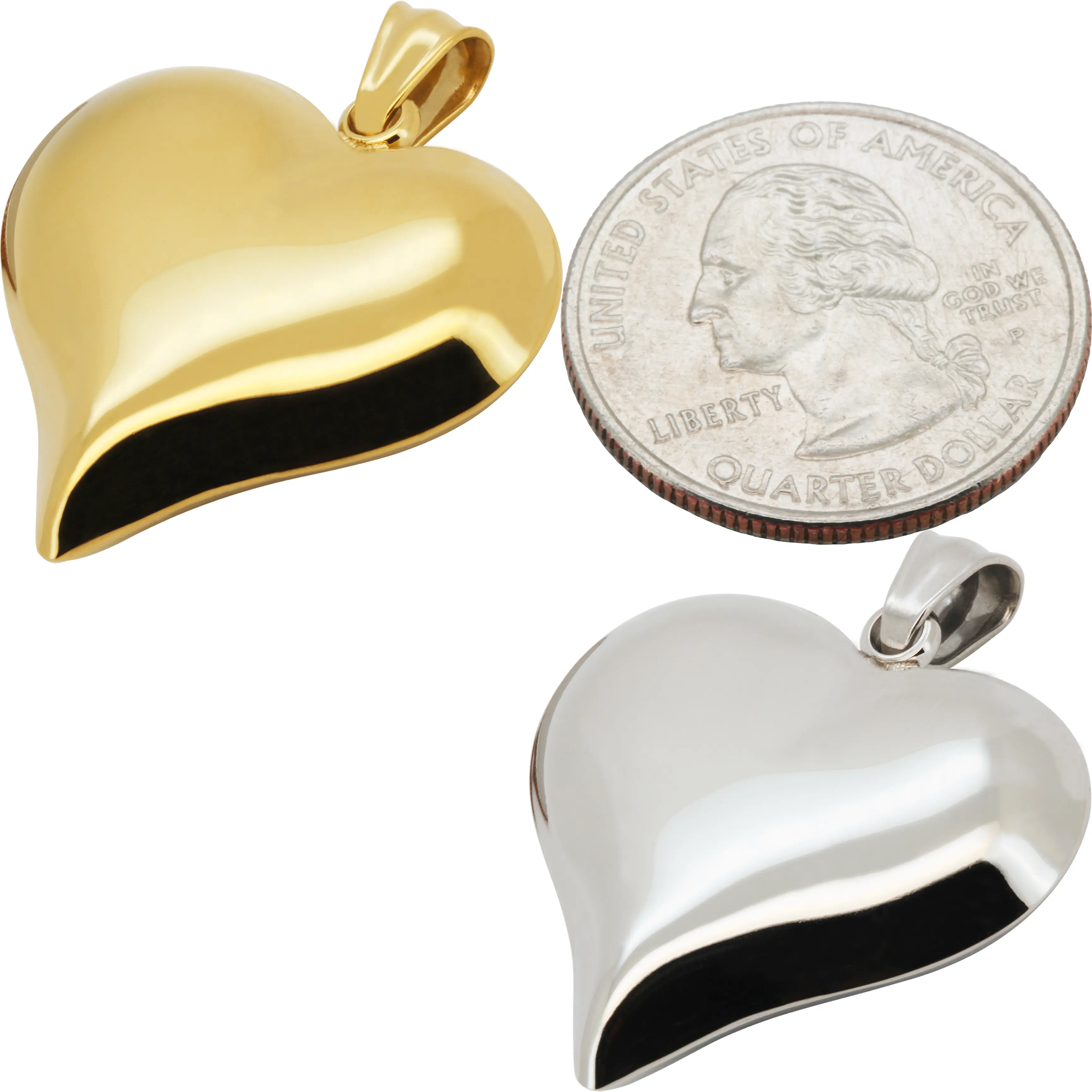 316L Stainless Steel 18k Yellow Gold Plated Puffy Heart Pendant