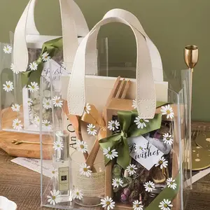 Daisy Pattern Transparent Tote Bag, Cute Floral Gift Bag, Women's Wedding Valentine's Day Birthday Present, Fashion Versatile Handbag