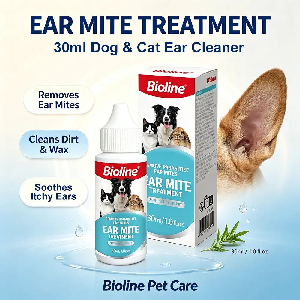 Bioline Ear Mite Treatment for Dogs & Cats,30ml,Pet Ear Cleaner for Ear Mite Removal,Cleans Ear Wax & Dirt,Soothes Itchy Ears,Gentle Ear Care Solution