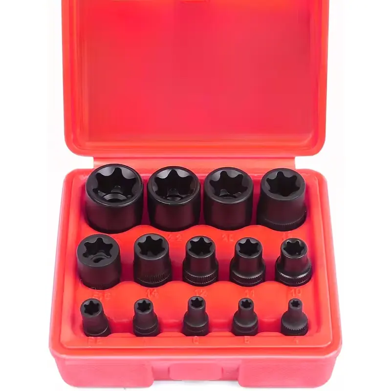 D ProTool Hub 14-piece E-TORX socket set — premium female Torx socket set, ultimate star socket set, torque socket set, external Torx socket set