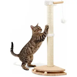 Cat corner scratcher with interactive ball toy, suitable for indoor cats, sisal cat scratching post with hanging ball, used to protect wall corners and furniture, 28inch
