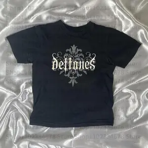 Vintage Aesthetic Streetwear Gothic Harajuku Graphic T-shirt Crop Tops Women 2000s Tops Y2k Style Clothes Emo Girls Baby Tees