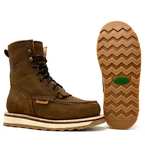Fuerbo Heritage Lacer Moc Toes 8 Inch Work Boot Dual Density Goodyear Welt Sole Anti-Slip Oil & Slip Resistant Anti-Fatigue Comfort Mango Tan L-50
