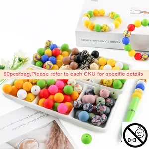 15mm Silicone Bead, 50pcs/set Colorful Bead, Interchangeable Beads, DIY Beading Supplies for Bracelet Necklace Earrings Pendant Making, Acrylic Bead Mix, DIY Beading Accessories