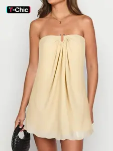 Women Mesh Strapless Tulle Loose Mini Dress Sexy Occasion Birthday Party Dress