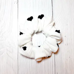 White and Black Heart Scrunchie - Soft Fabric Scrunchie for Stylish Accessories