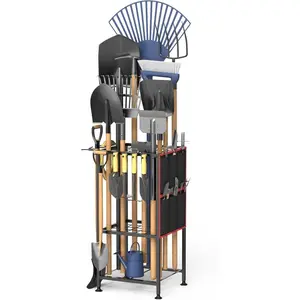 Garden Tool Organizer,Metal Yard Tool Organizer ,Holds 50 Long-Handled Tools/Rakes/Brooms,Side Garden Pocket ,Heavy Duty Steel Yard Tool Storage Rack for Garage,Shed, Outdoor