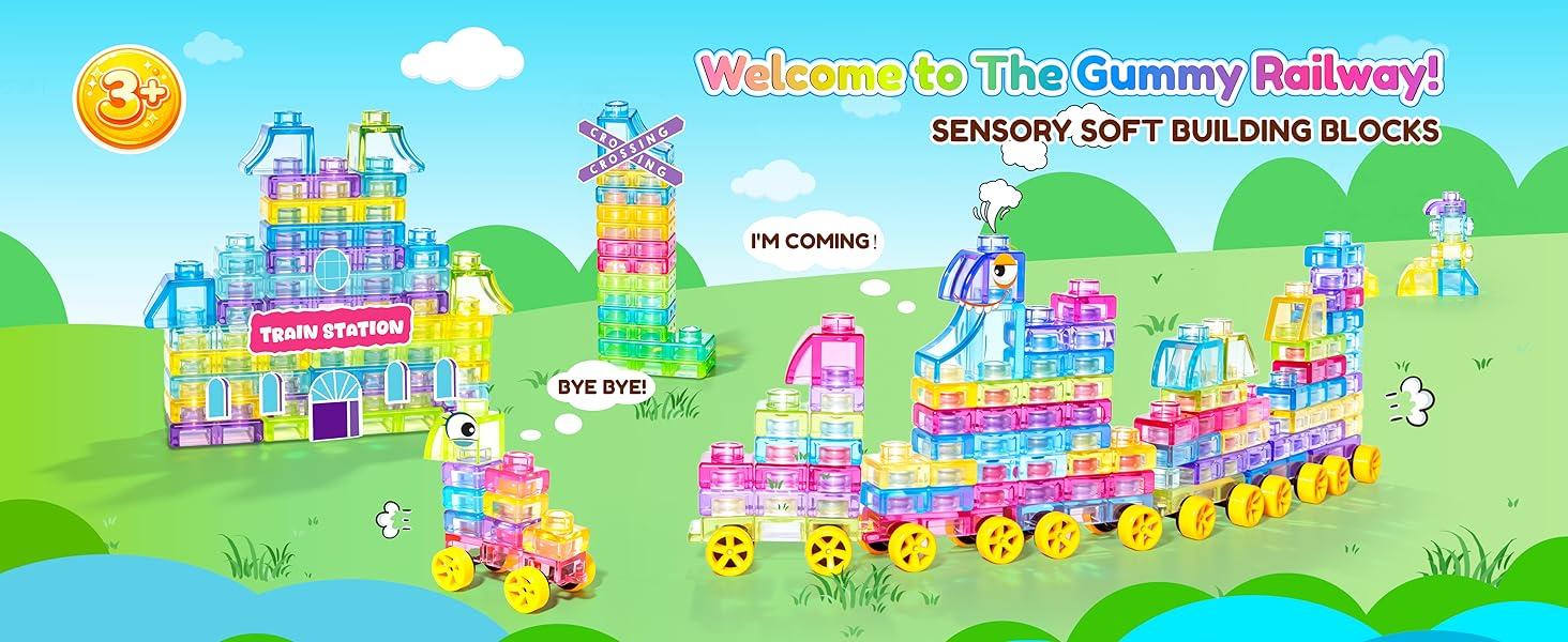 JOY SPOT Soft Jelly Blocks , Squishy Multi-color Stacking Jelly Building Blocks Toy Set, Non-toxic Sensory Tactile Play Toy Safe Squishy Squeezable & Stretchable Fun, Puzzle Blocks for Kids Early learning Preschool STEM Creative Construction Age 2+