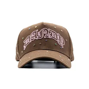 Dandy Rhinestone Baseball Cap Brown Cotton Adjustable Fit for Everyday Wear