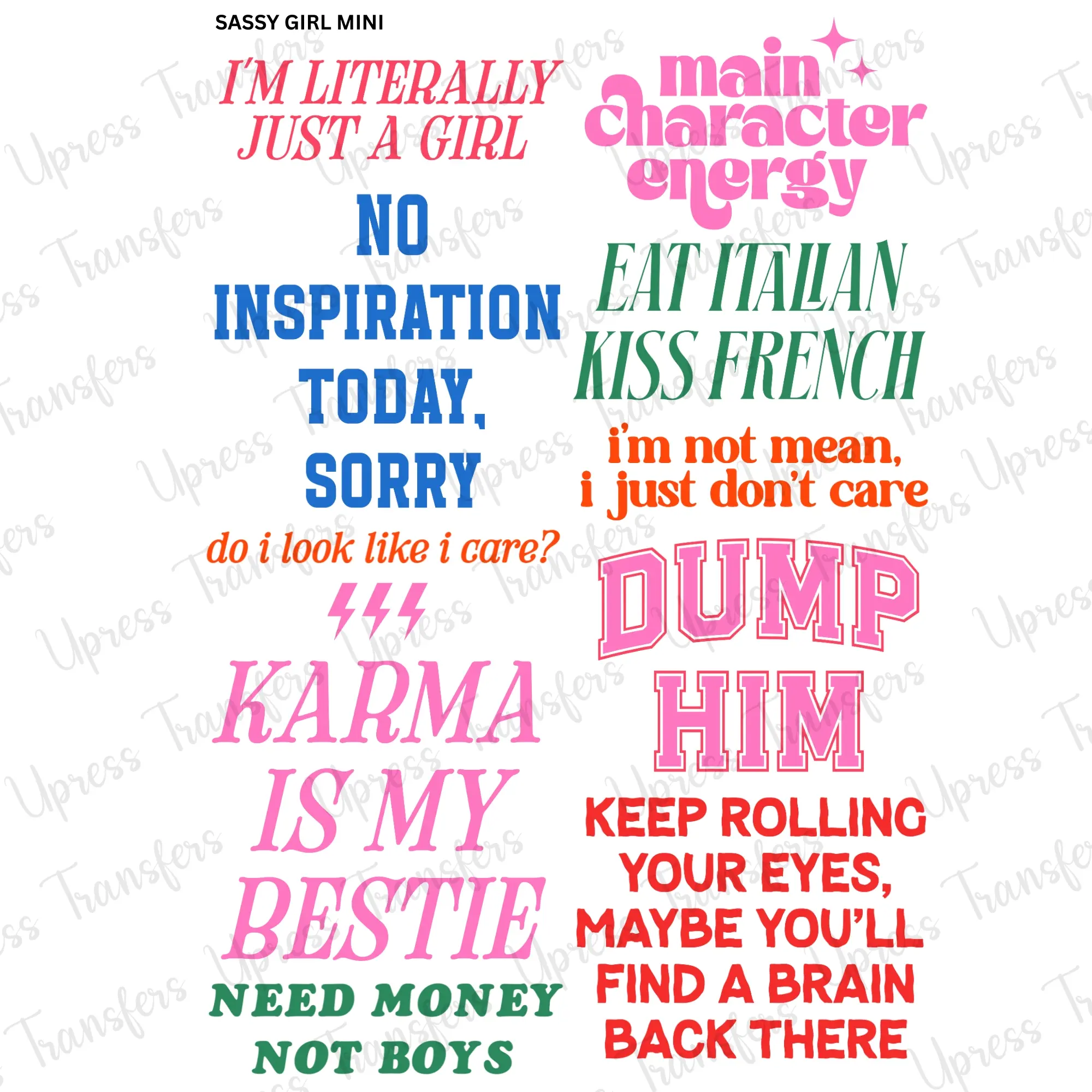 Sassy Girl Mini DTF Transfer Gang Sheet 24.5" Wide x 36" Long Direct To Film Trendy Vibrant Designs for Stylish Wardrobe
