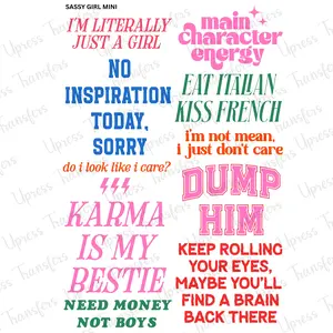 Sassy Girl Mini DTF Transfer Gang Sheet 24.5" Wide x 36" Long Direct To Film Trendy Vibrant Designs for Stylish Wardrobe