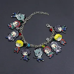 Anime Demon Slayer Kimetsu No Yaiba Charm Bracelet Kamado Nezuko Men Women Metal Pendant Bracelet Trendy Jewelry