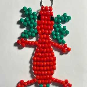 Christmas Themed Axolotl Beaded Keychain - Red with Green Accents, Keyring Attachment, Crafted from Red Beads