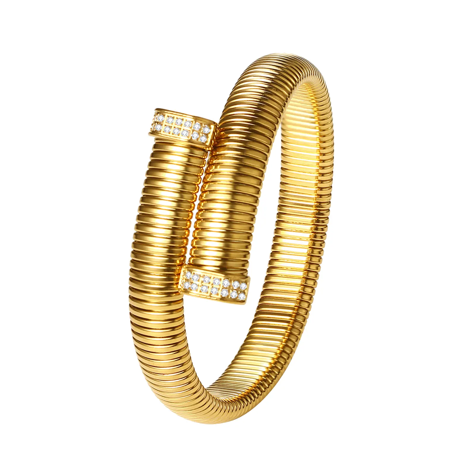 OIDEA Female Elegant Snake Wrap Adjustable Bangle - 10mm-Wide Chunky Gold-Tone Stainless Steel Cuff, CZ-Tipped Ends, Elastic Stretch for Daily Wear & Gifting